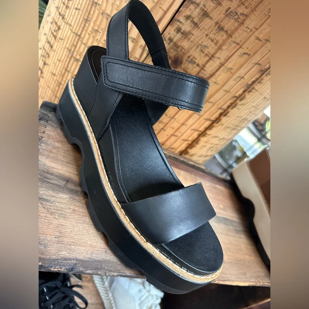Sorel Joanie Strap Wedge Black, Sea Salt - Picture 1 of 1